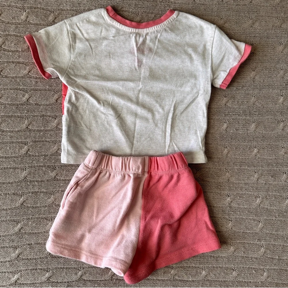 EUC Minnie Mouse Baby Girl Outfit Set, Coral Be Happy, 18 Months